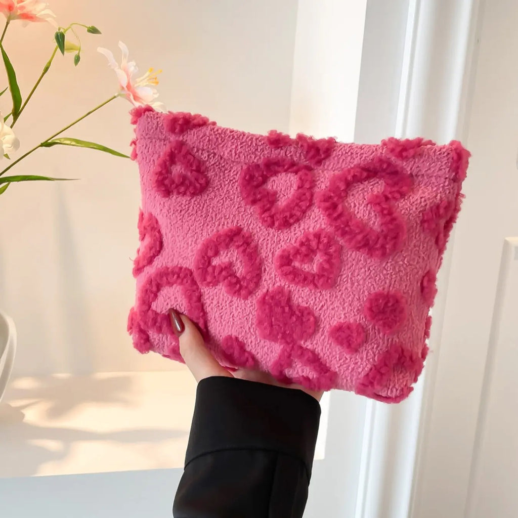 Pink Heart Plush Clutch
