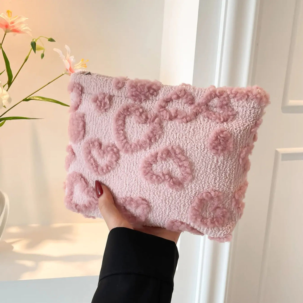 Pink Heart Plush Clutch