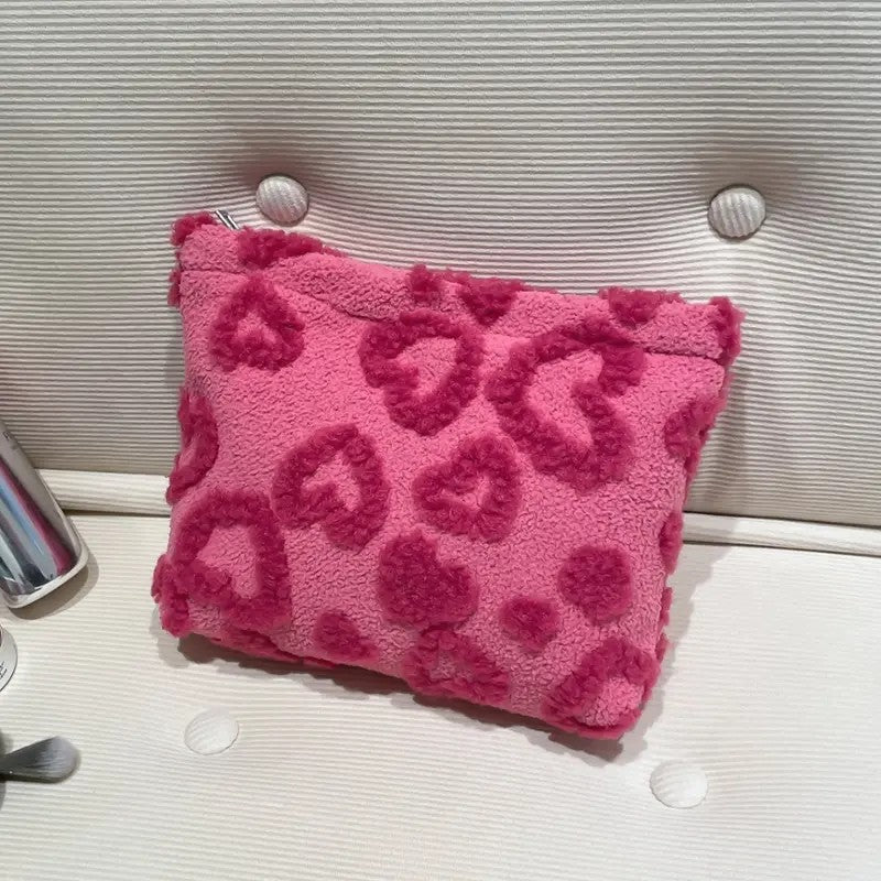 Pink Heart Plush Clutch