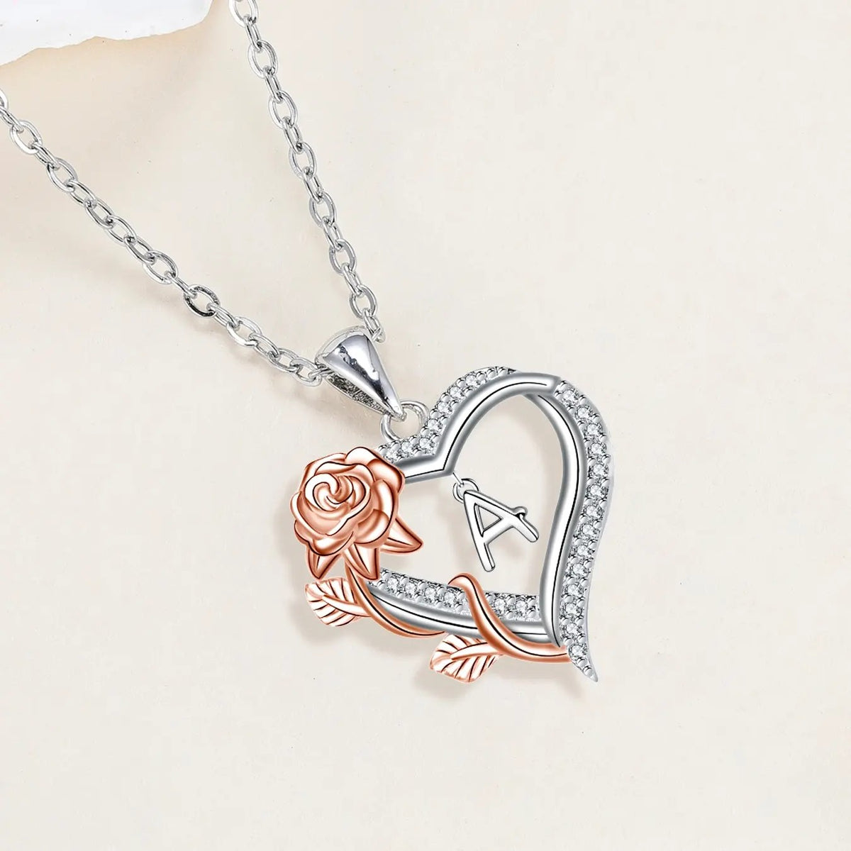 Elegant Rose Initial Heart Necklace