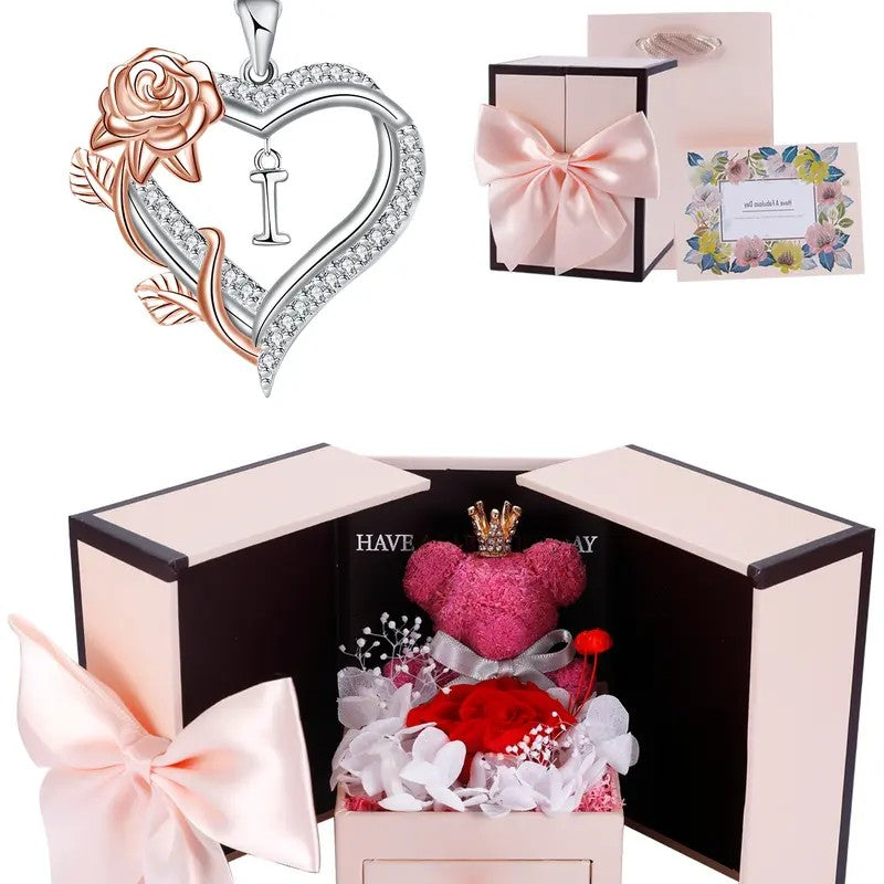 Elegant Rose Initial Heart Necklace