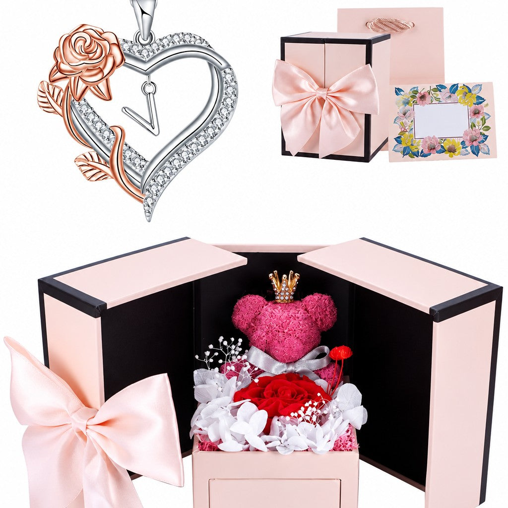 Elegant Rose Initial Heart Necklace