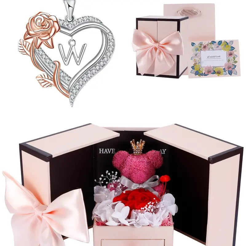 Elegant Rose Initial Heart Necklace