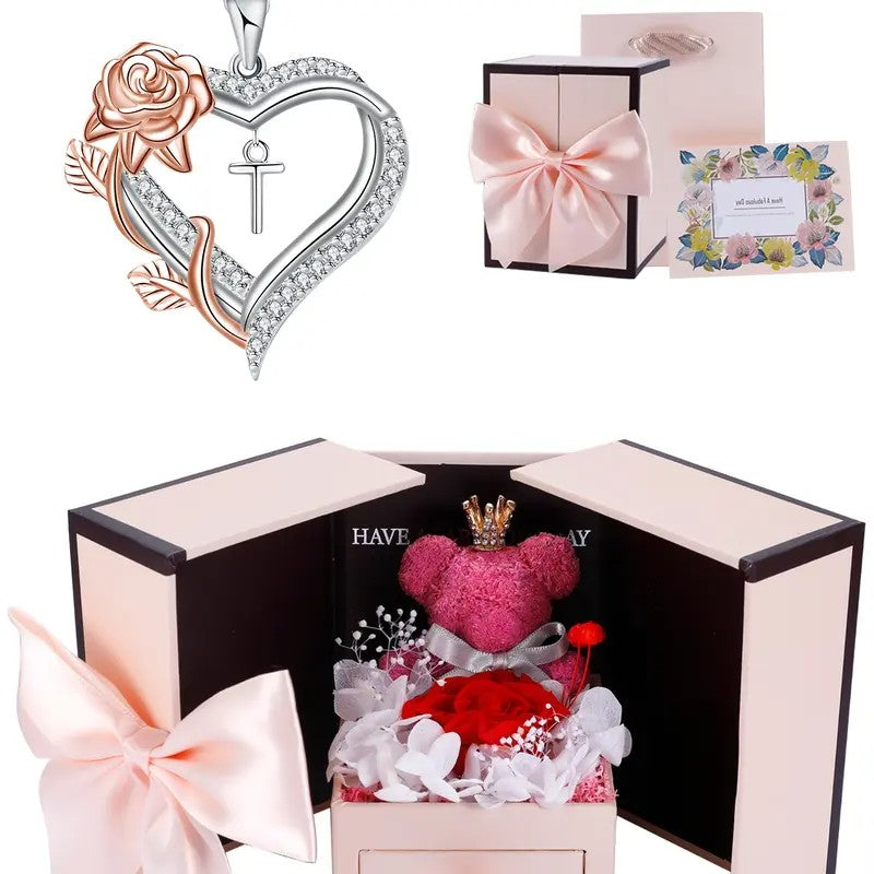 Elegant Rose Initial Heart Necklace