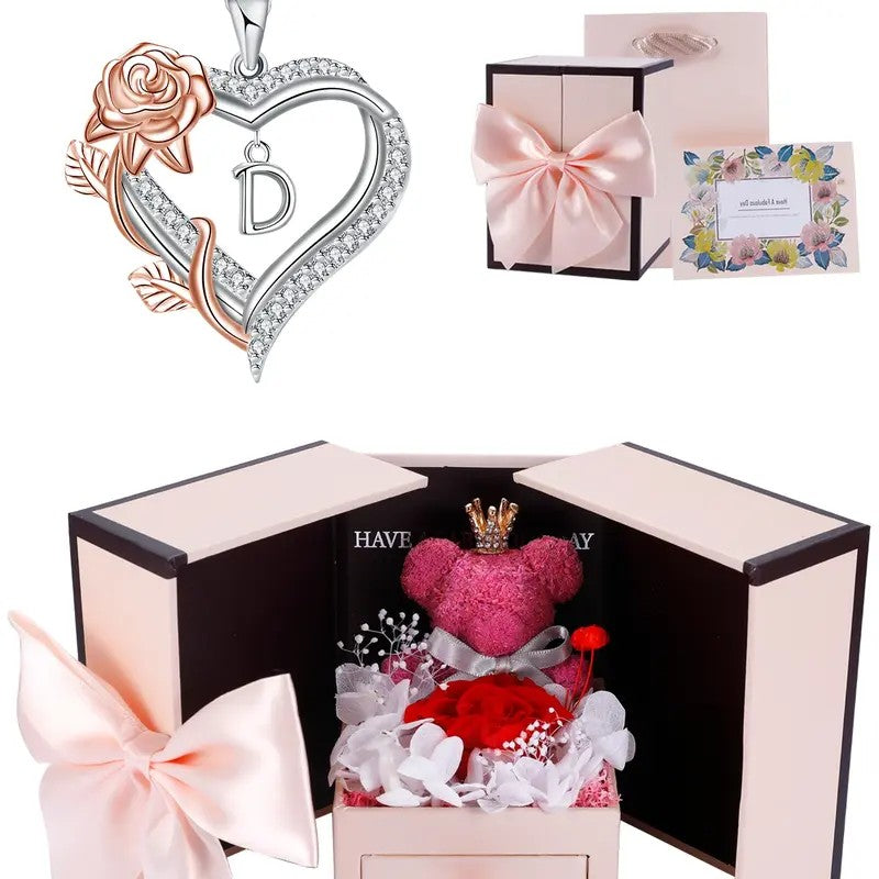 Elegant Rose Initial Heart Necklace