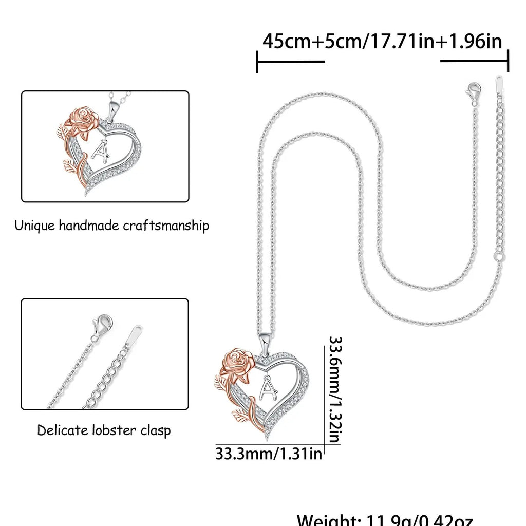 Elegant Rose Initial Heart Necklace