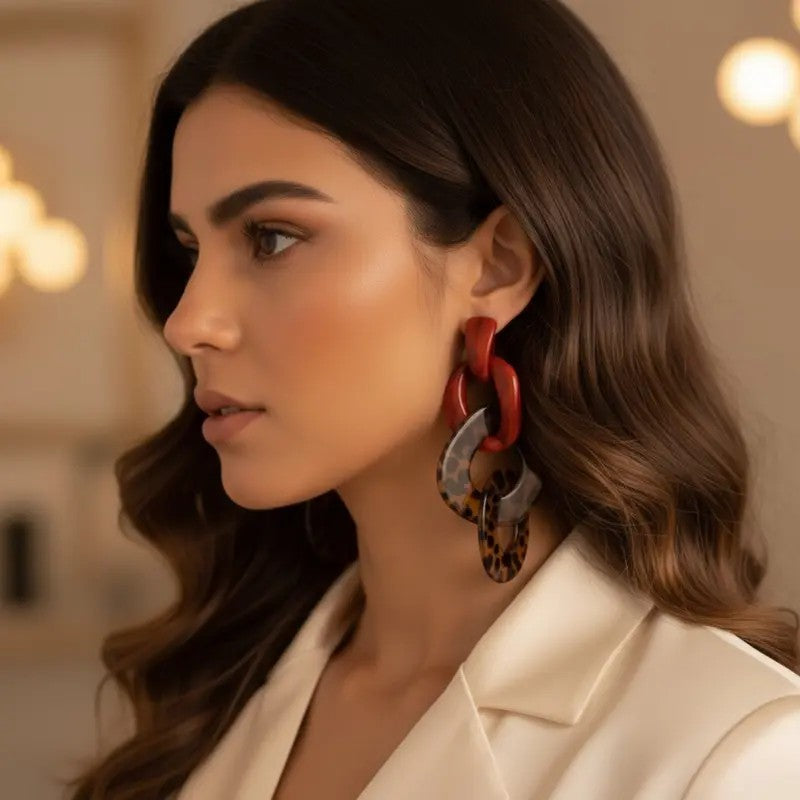 2PC Geometric Leopard Drop Earrings