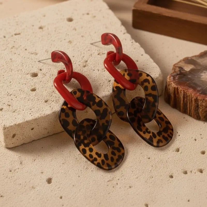2PC Geometric Leopard Drop Earrings