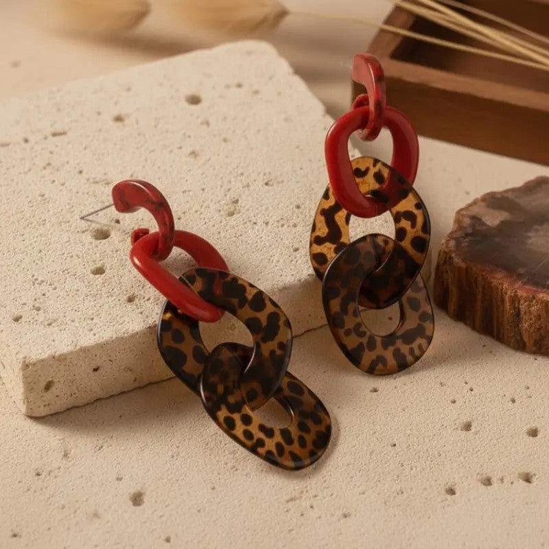2PC Geometric Leopard Drop Earrings