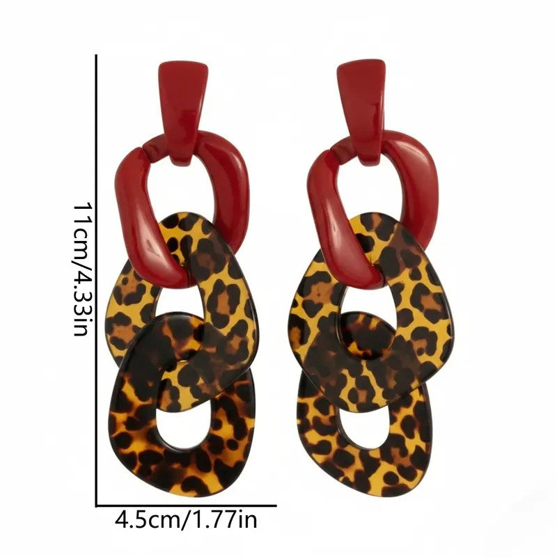 2PC Geometric Leopard Drop Earrings