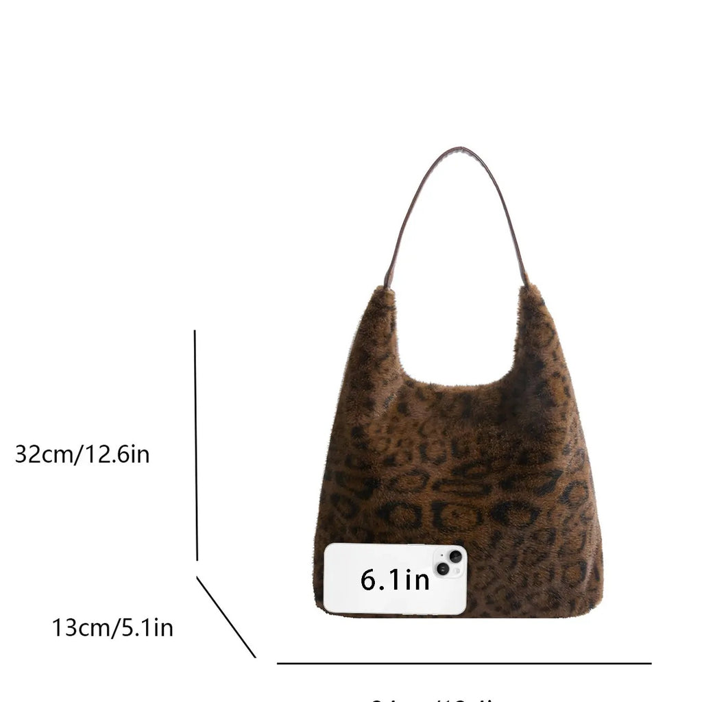 Plush Leopard Hobo Bag