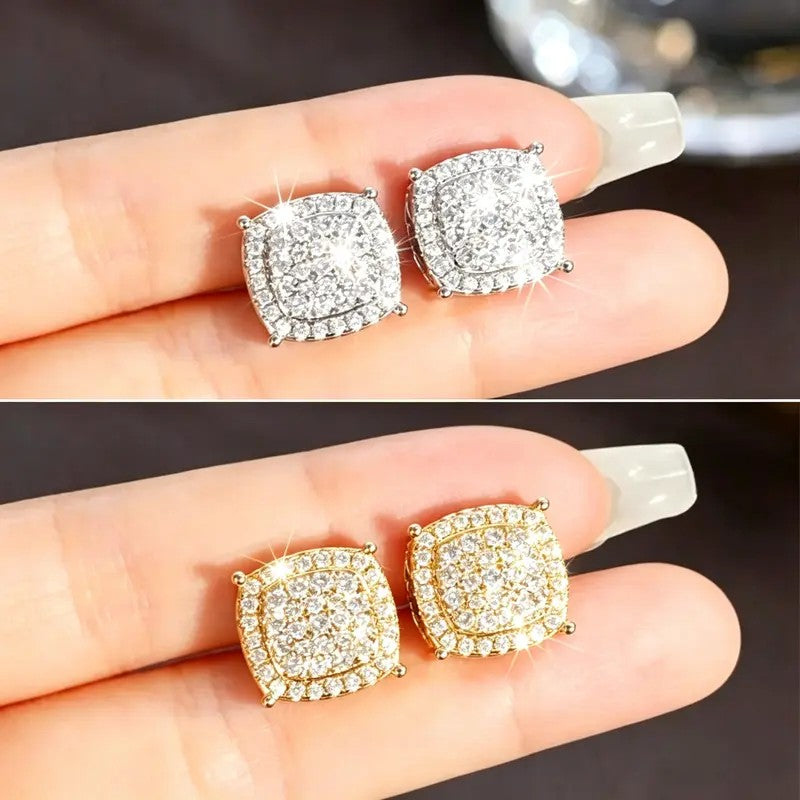18k Geometric Square Stud Earrings