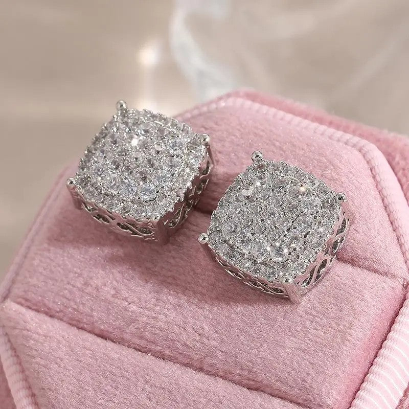 18k Geometric Square Stud Earrings