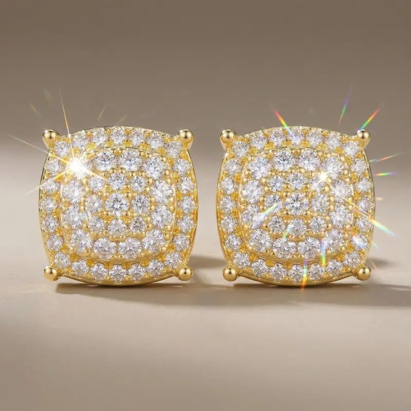 18k Geometric Square Stud Earrings