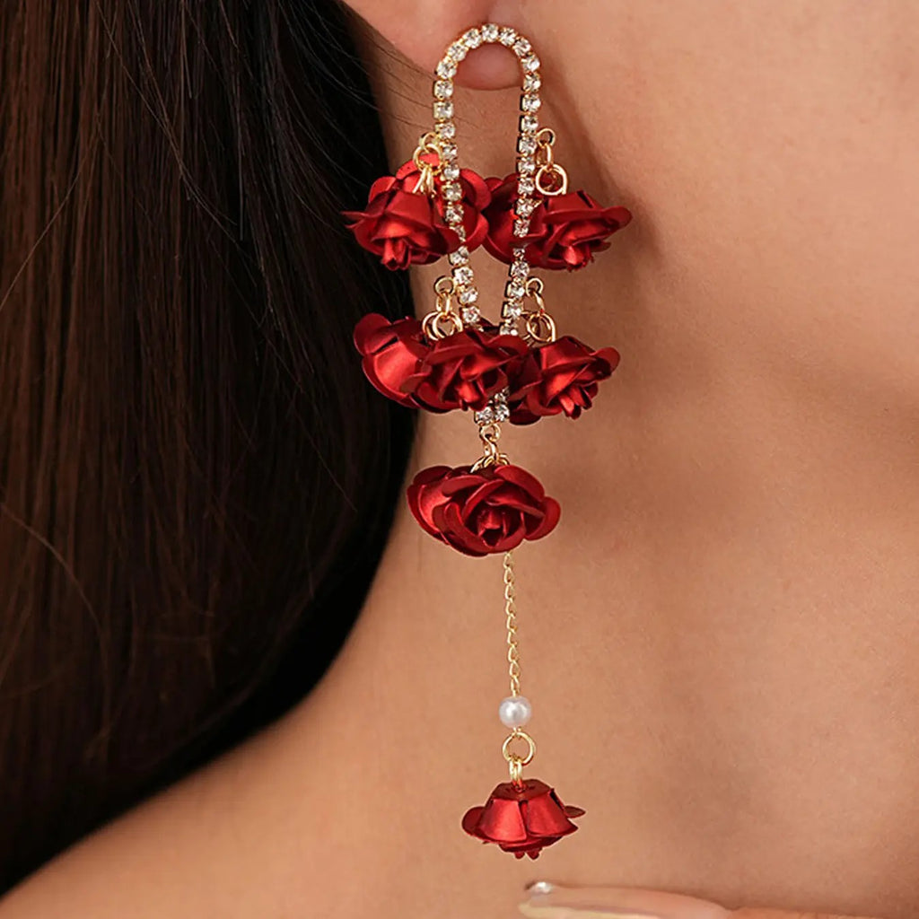 Elegant Rose Pearl Drop Earrings