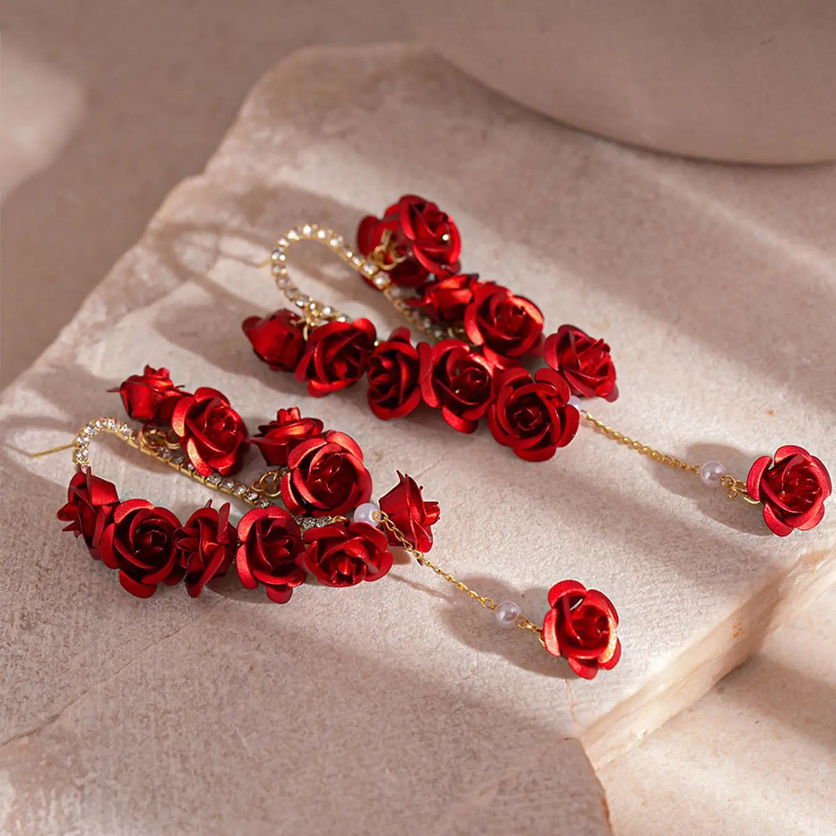 Elegant Rose Pearl Drop Earrings