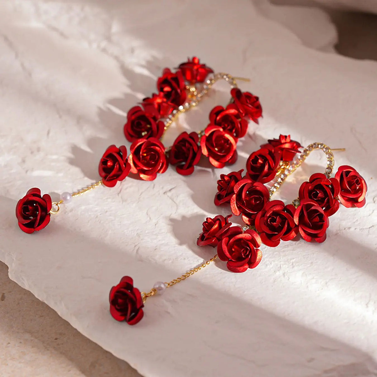 Elegant Rose Pearl Drop Earrings