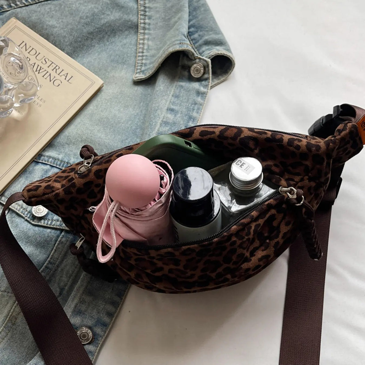 Leopard Flannelette Crossbody Bag