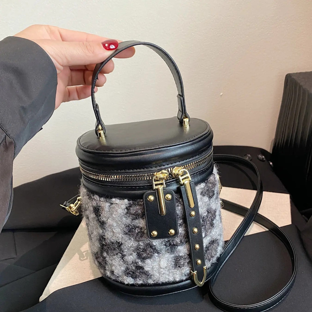 Leopard Print Cylinder Bag