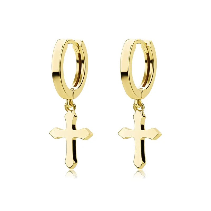 18k Minimal Cross Hoop Earrings