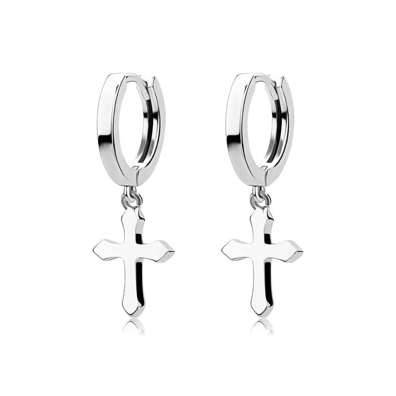 18k Minimal Cross Hoop Earrings