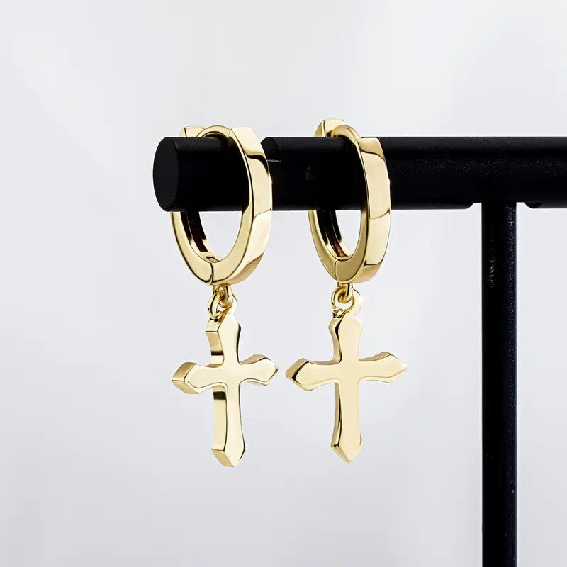 18k Minimal Cross Hoop Earrings