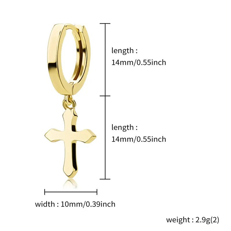18k Minimal Cross Hoop Earrings