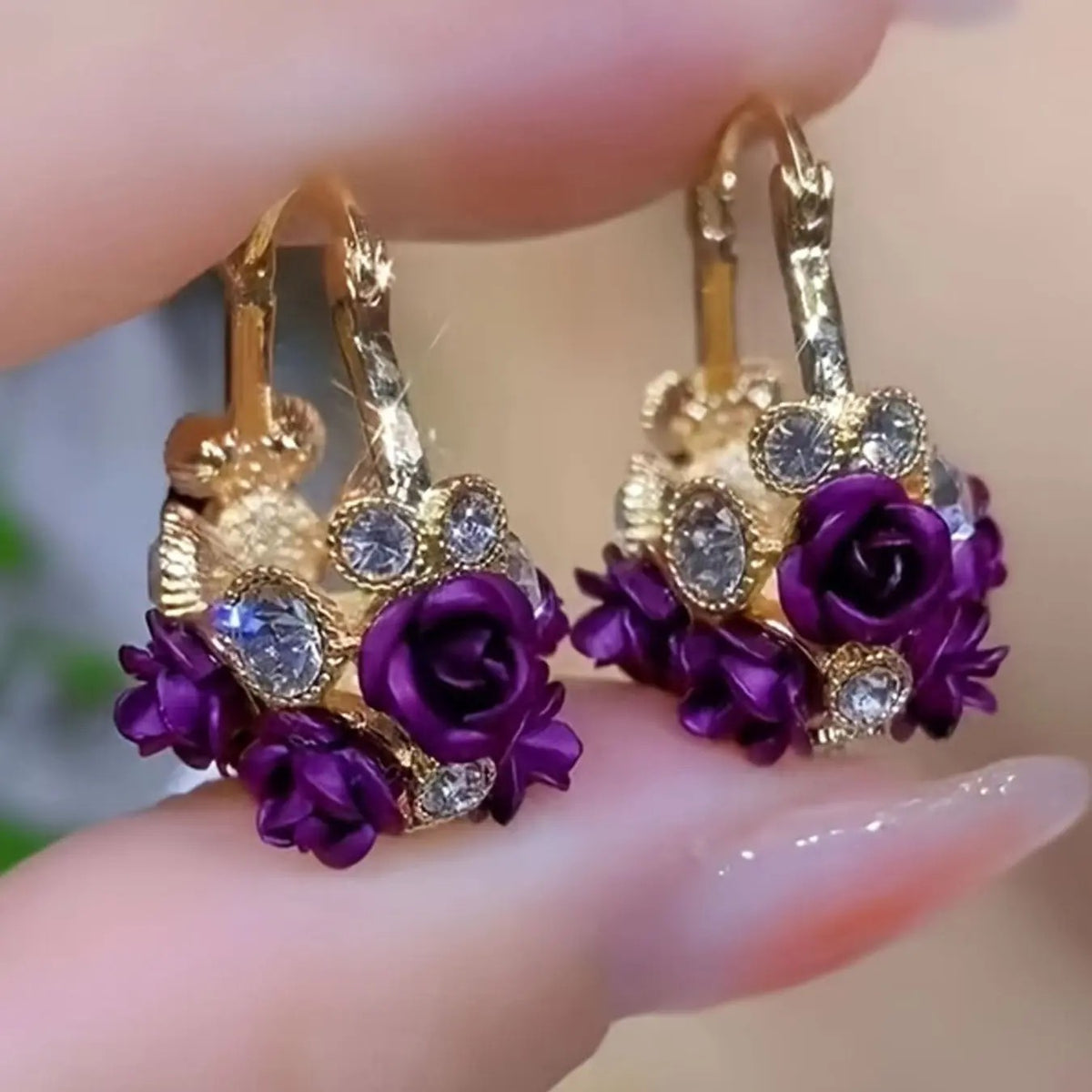 Elegant Red Rose Hoop Earrings