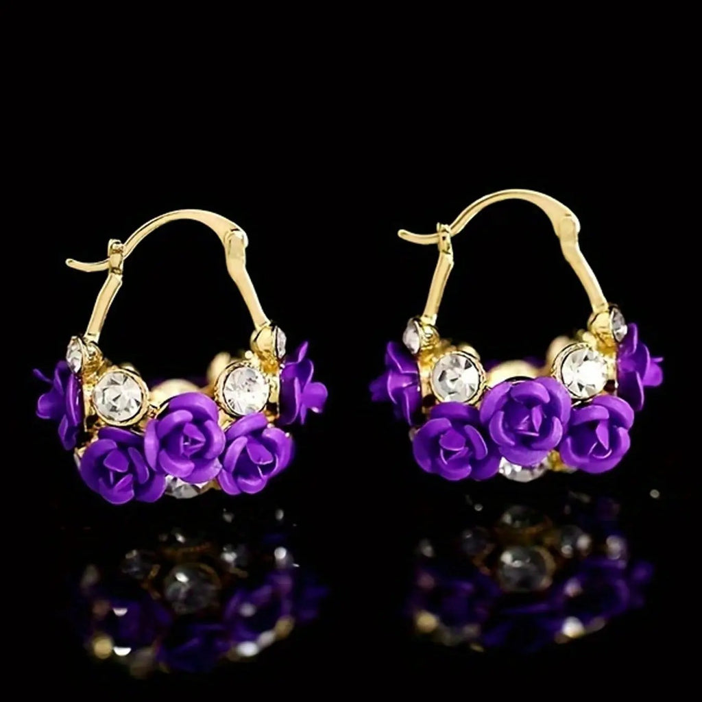 Elegant Red Rose Hoop Earrings