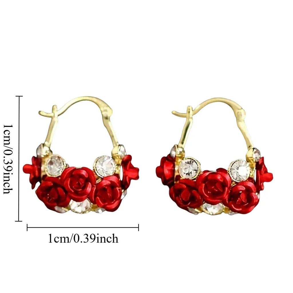 Elegant Red Rose Hoop Earrings