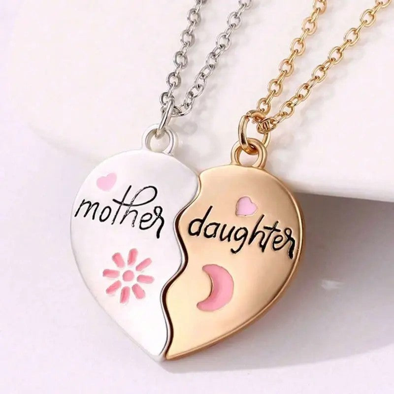 Mother Daughter Heart Necklace Set