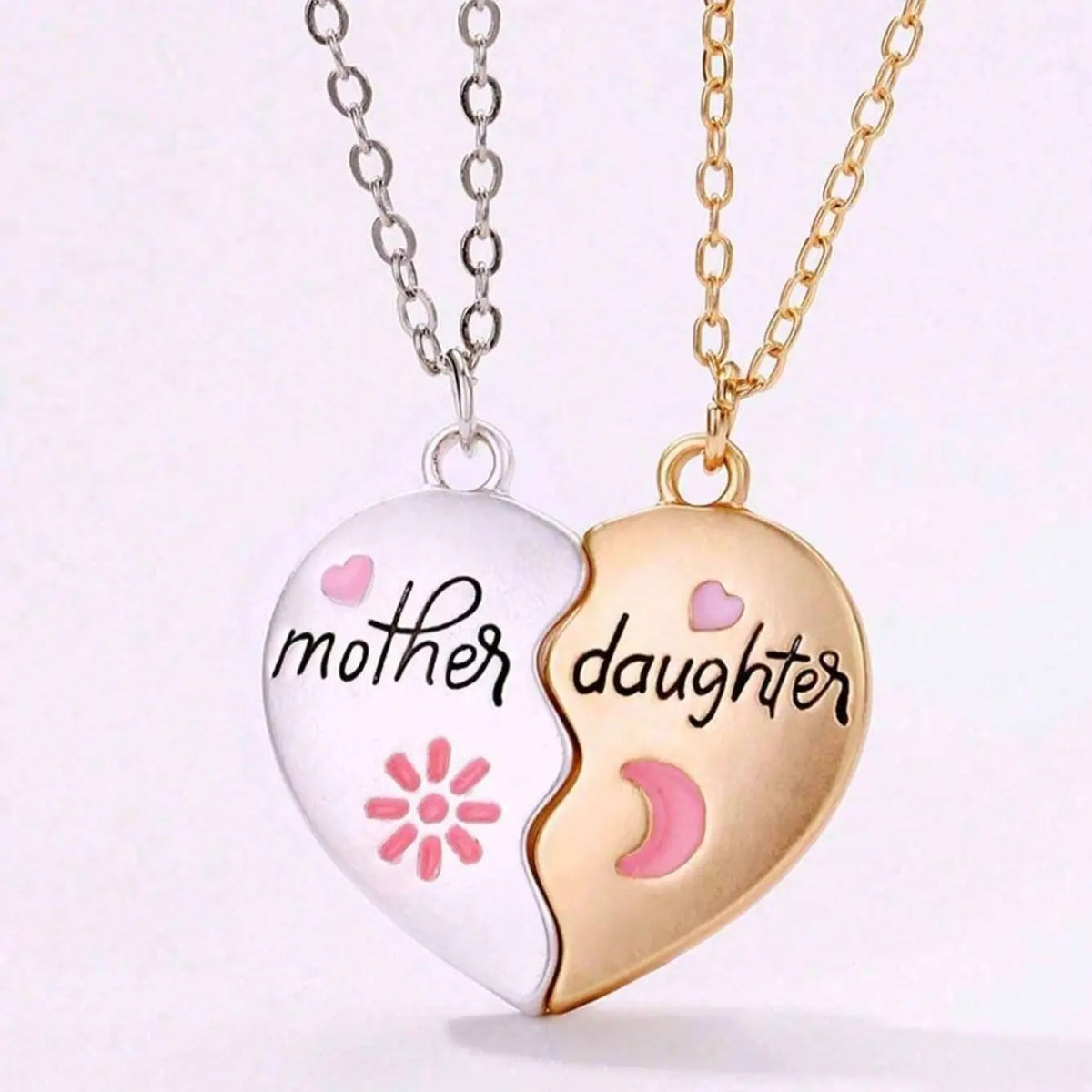 Mother Daughter Heart Necklace Set