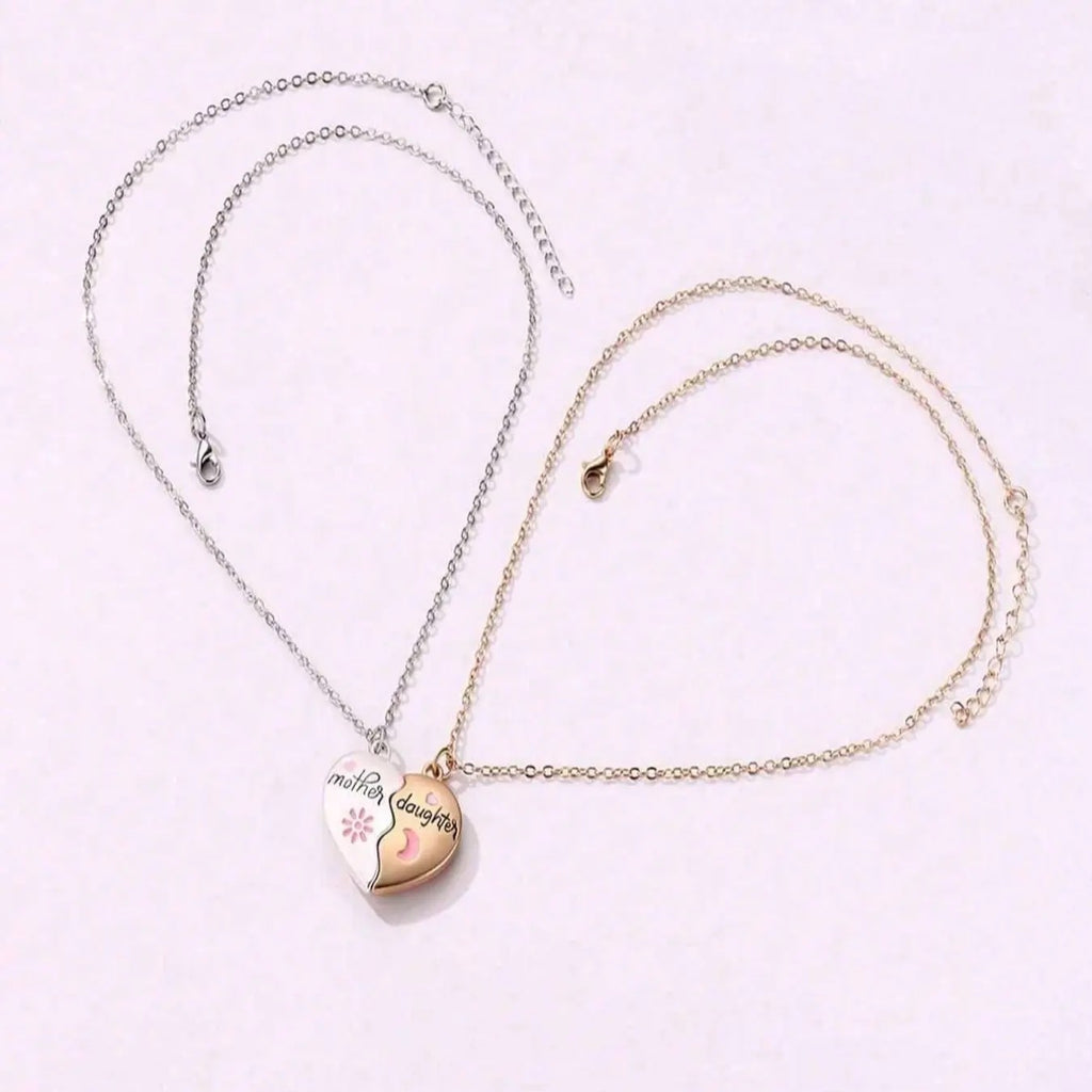 Mother Daughter Heart Necklace Set