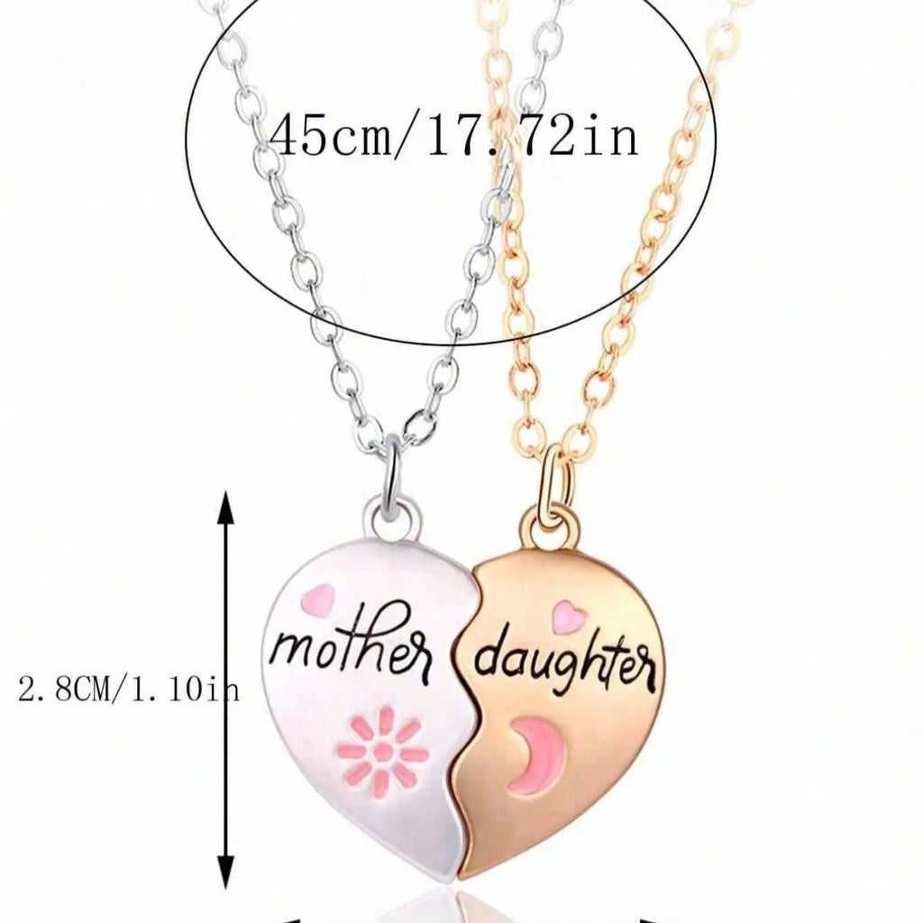 Mother Daughter Heart Necklace Set