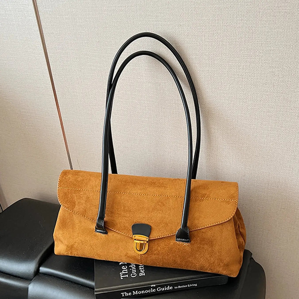 Elegant Suede Flap Shoulder Bag