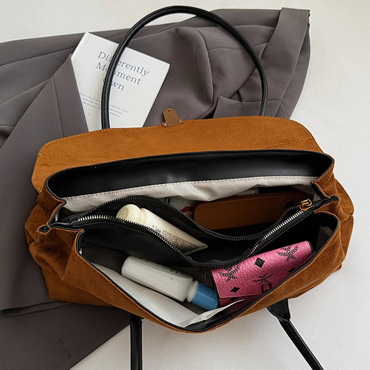 Elegant Suede Flap Shoulder Bag