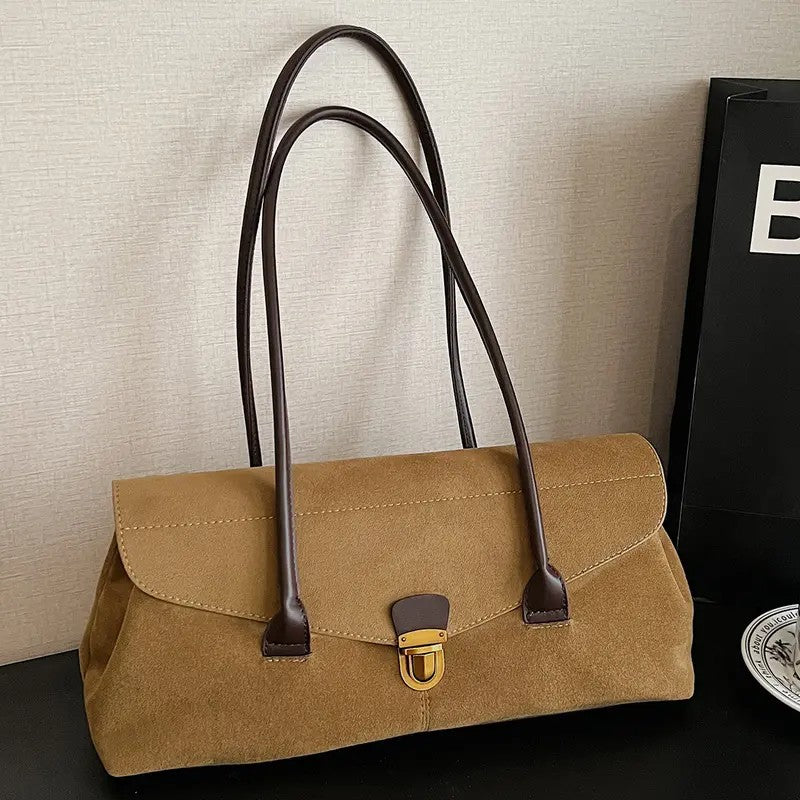 Elegant Suede Flap Shoulder Bag