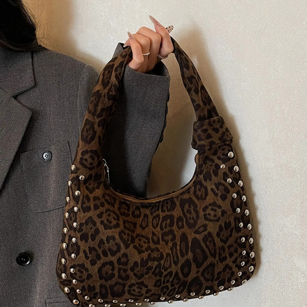 Leopard Studded Hobo Bag