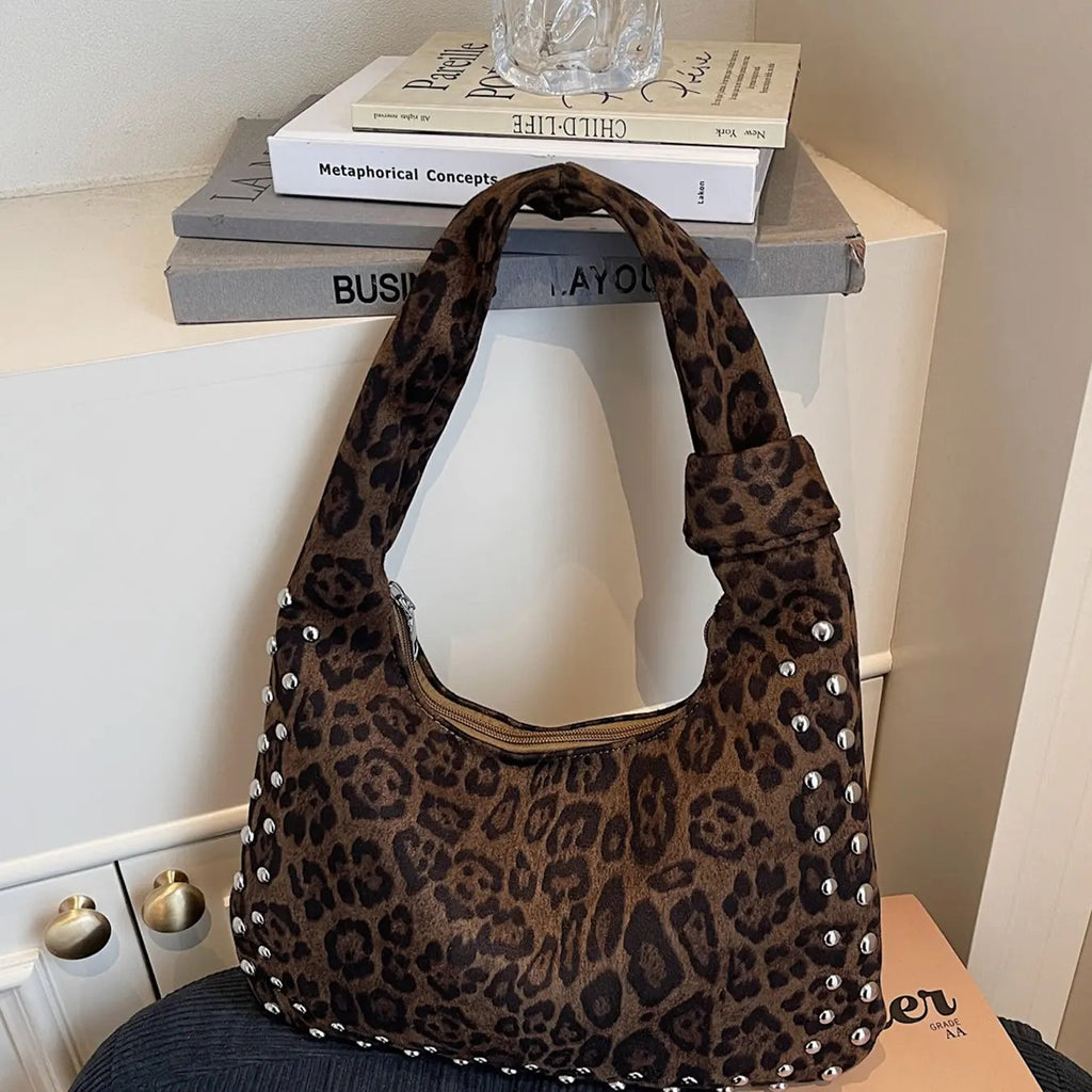 Leopard Studded Hobo Bag
