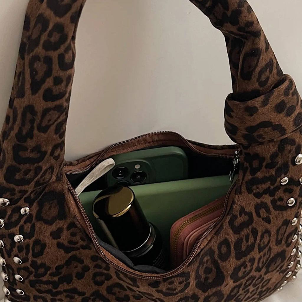 Leopard Studded Hobo Bag