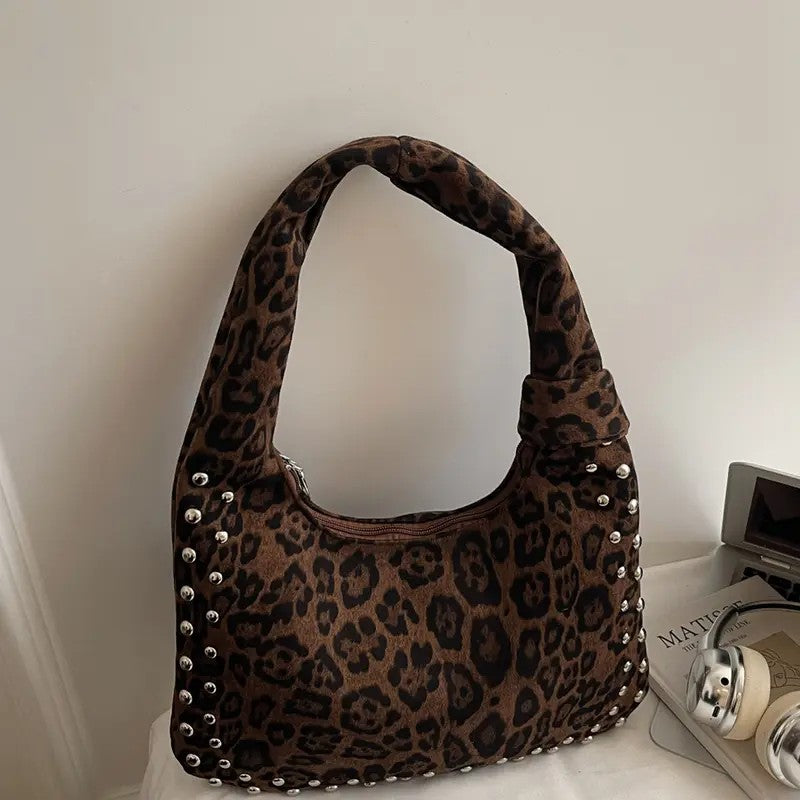 Leopard Studded Hobo Bag