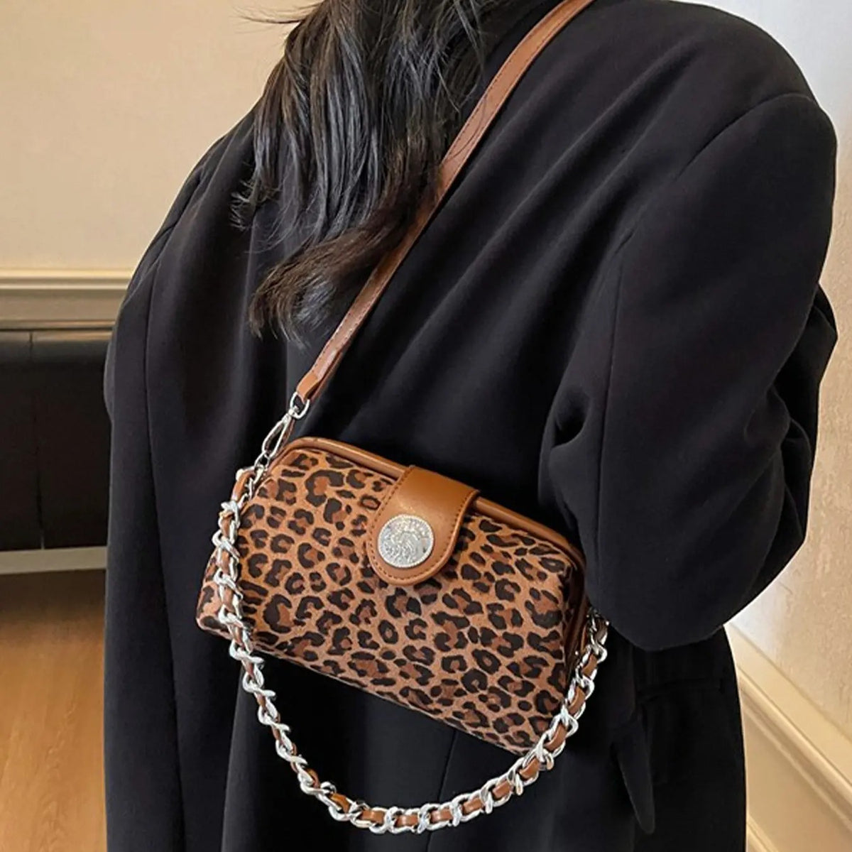 Leopard Suede Crossbody Bag