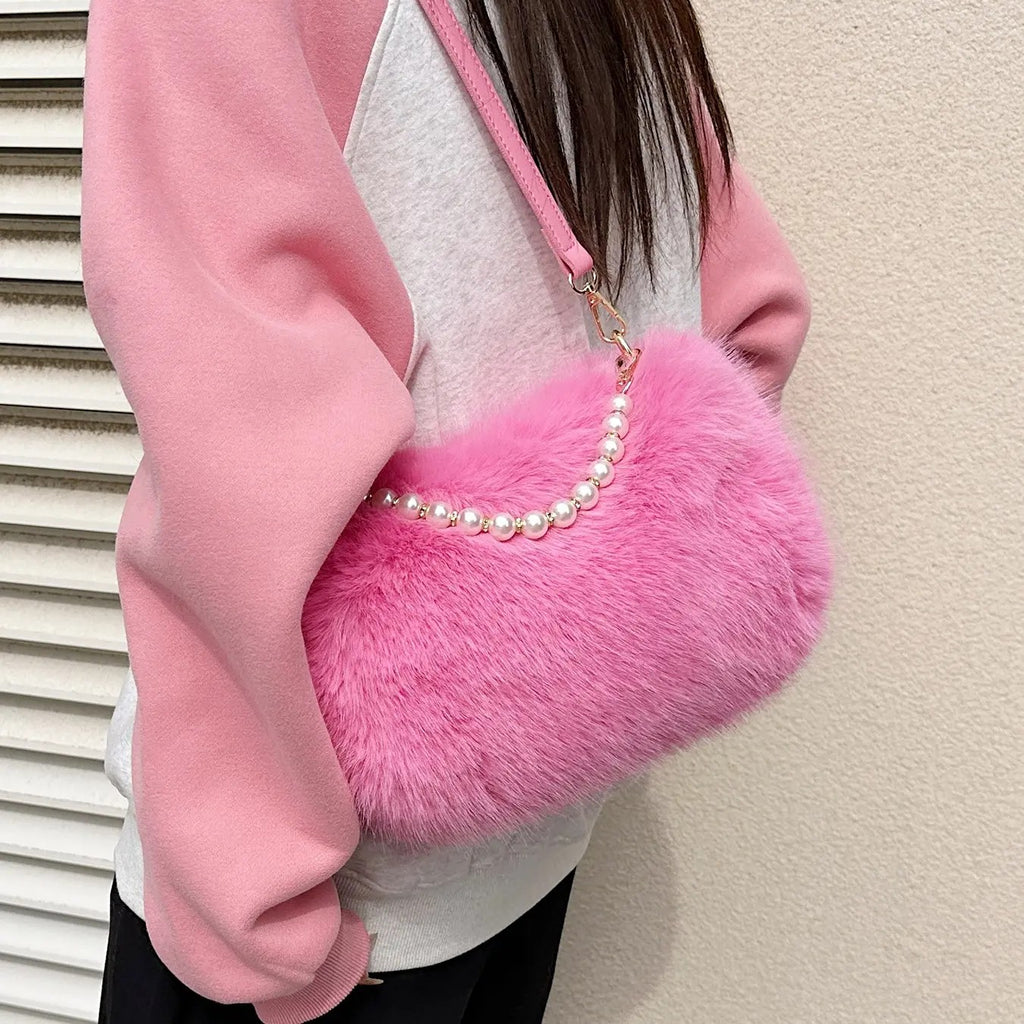 Pearl Faux Fur Crossbody Bag
