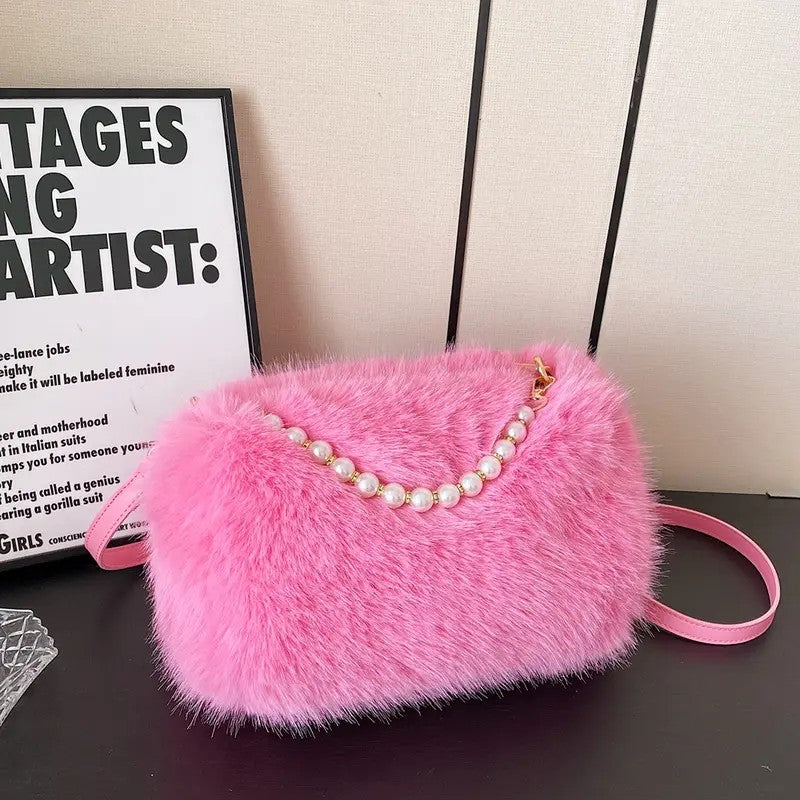 Pearl Faux Fur Crossbody Bag