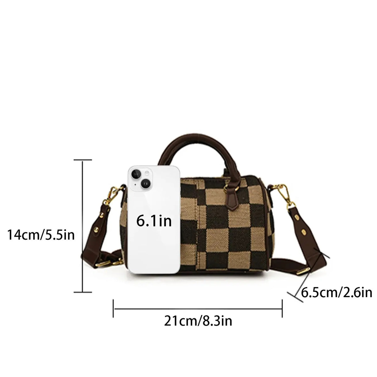 Elegant Houndstooth Barrel Bag