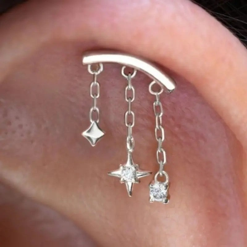 18k Dainty Star Drop Earring