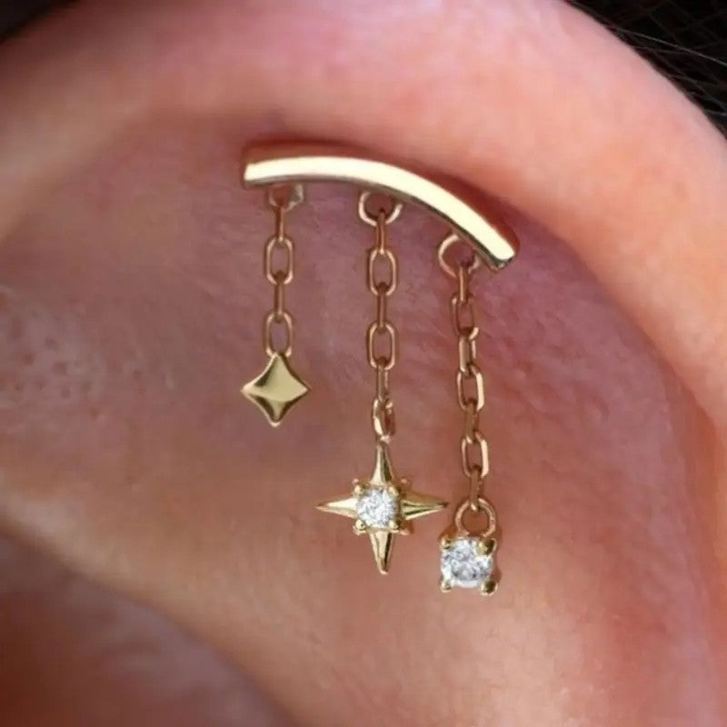 18k Dainty Star Drop Earring