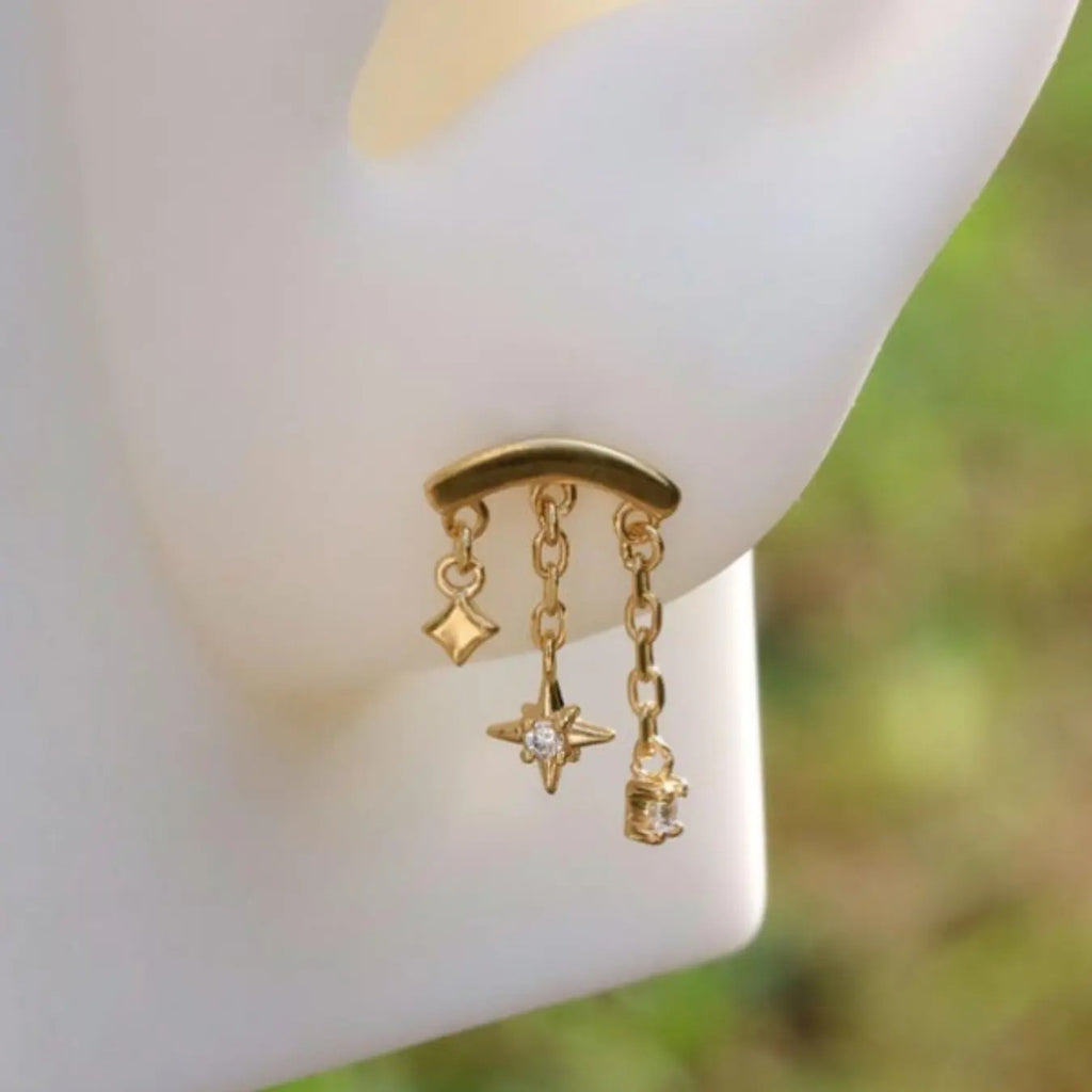 18k Dainty Star Drop Earring