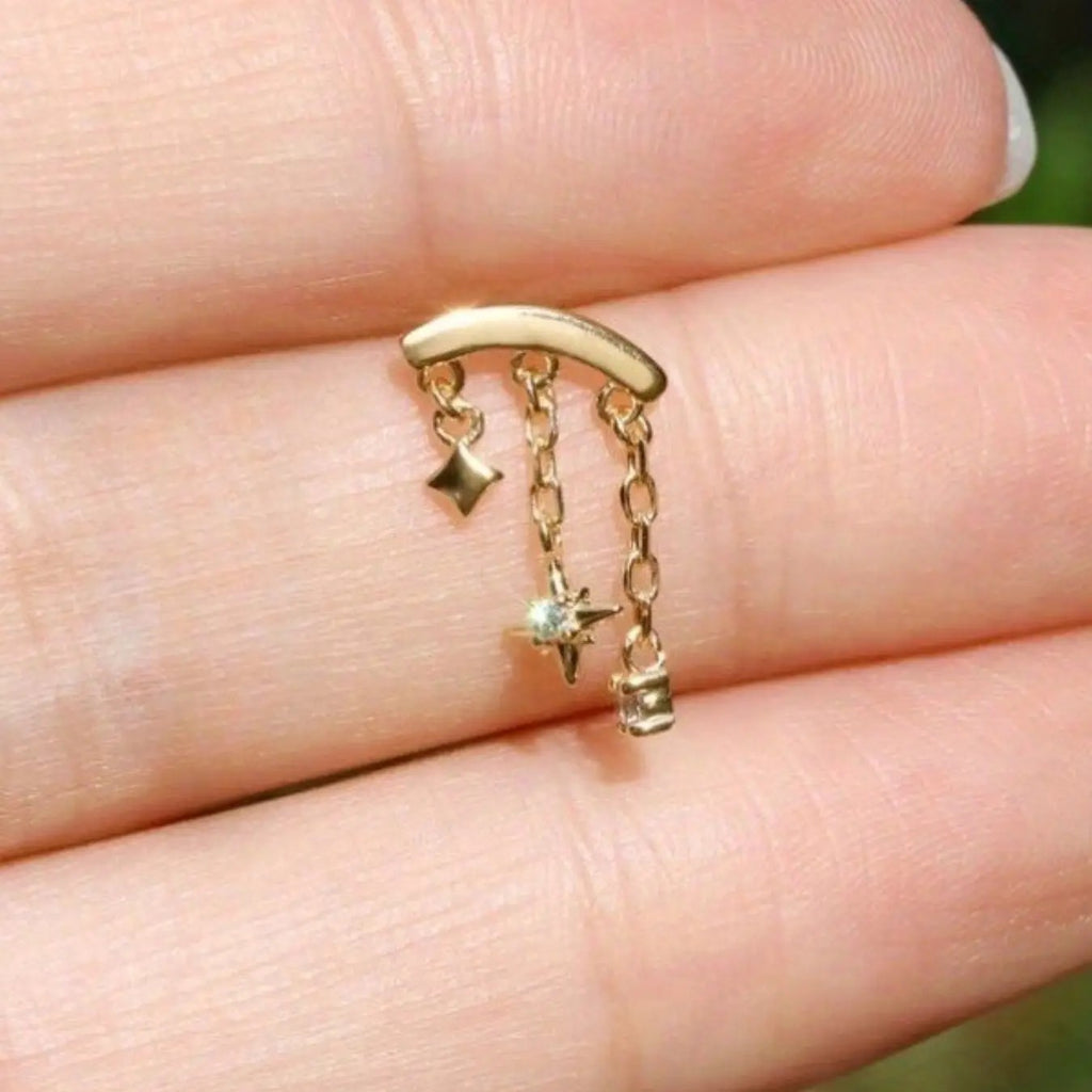 18k Dainty Star Drop Earring