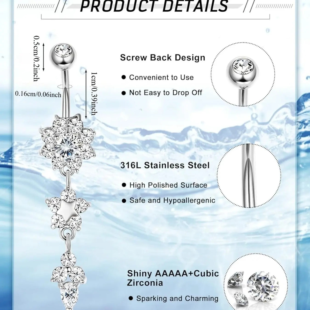 Dainty CZ Flower Belly Ring